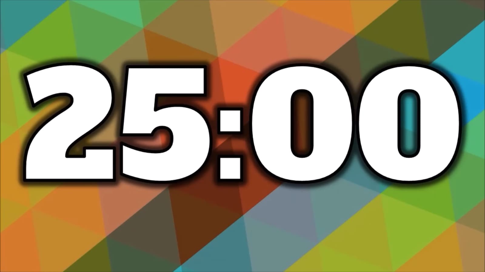 A digital timer displays 25:00 on a colorful geometric background