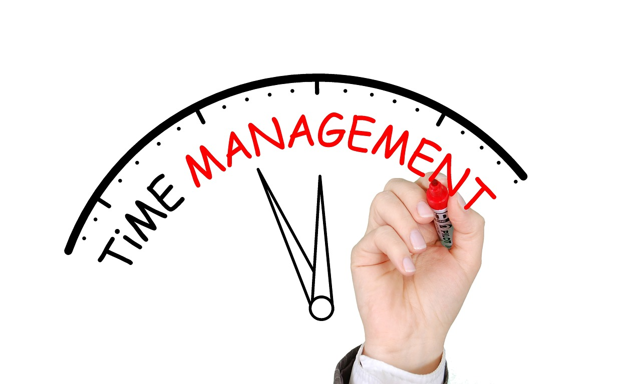 The Time Management sign by the clock